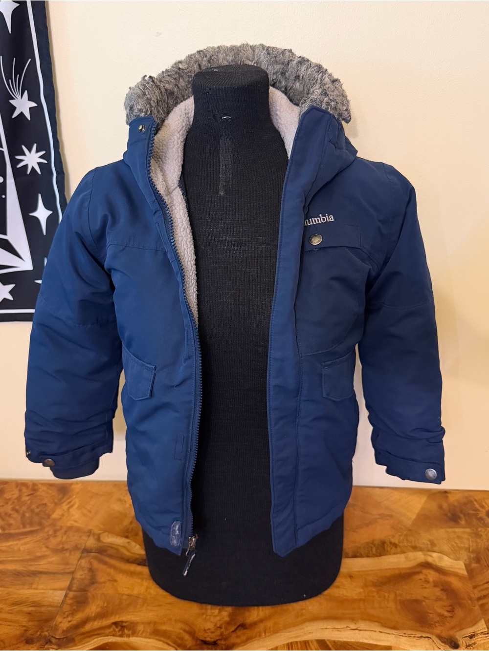 Columbia Blue Hooded Winter Parka Jacket Puffer With Hood XS Girls